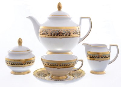 Арабески Грин Голд - чайный сервиз 6 персон Falken Porselan Arabesque Green Gold чайный сервиз на 6 персон 15 предметов