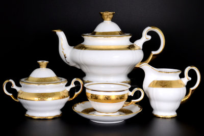 Старорольский фарфор - Сервиз чайный Золотая Лента Сервиз чайный "Золотая Лента 857" на 6 персон из 15-ти предметов