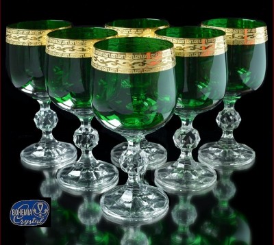Богемское стекло набор бокалов Зеленые цветные бокалы Чехия