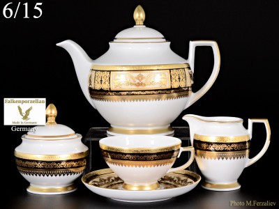 Falkenporzellan Diadem Black Creme Gold набор для чая 3 предмета (чайник, сахарница, молочник) Чайник 1,2л, Сахарница 300мл, Молочник 250мл