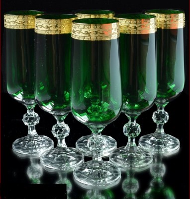 Богемское стекло набор фужеров Зеленые цветные фужеры Чехия