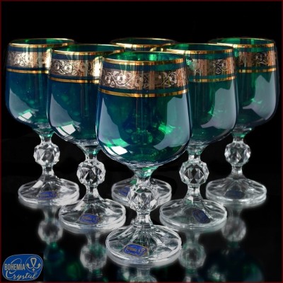 Богемское стекло набор бокалов Зеленые цветные бокалы Чехия