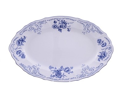 Bernadotte (Бернадот) Синие розы - овальное блюдо 34см Чешский белый твердый фарфор