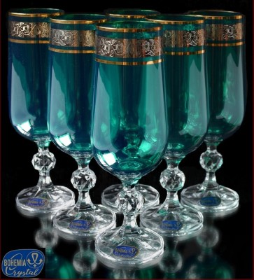 Богемское стекло набор бокалов Зеленые цветные фужеры Чехия