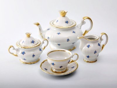 Старорольский фарфор - Сервиз чайный Синий Цветок Сервиз чайный "Синий Цветок" на 6 персон из 15-ти предметов