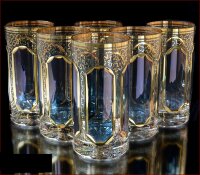 Цветной Хрусталь с Золотом Классик Голубые набор стаканов 350мл 6 штук
