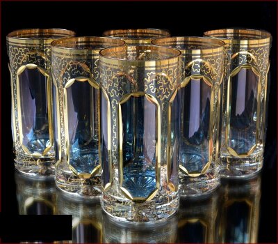 Хрусталь с Золотом Классик Голубые набор стаканов 350мл 6 штук Хрусталь с Золотом Классик Голубые набор стаканов 350мл 6 штук