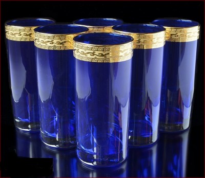 Богемское стекло набор стаканов Синие цветные стаканы Чехия