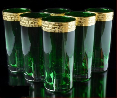 Богемское стекло набор стаканов Зеленые цветные стаканы Чехия