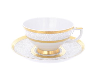 Констанца Даймонд Вайт Голд - чайные пары 6 шт 250мл Falken Porzellan Constanza Diamond White Gold набор 6 чашек 250мл с блюдцами для чая