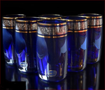 Богемское стекло набор бокалов Синиее цветные бокалы Чехия