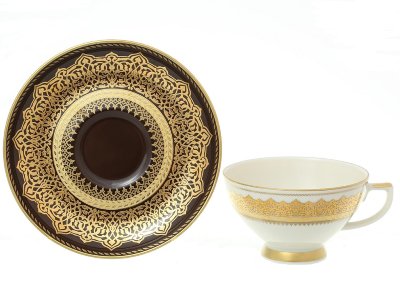 Агадир Браун Голд - чайные пары 250мл Falken Porselan Agadir Brown Gold набор 6 чашек 250мл с блюдцами для чая