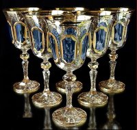 Цветной Хрусталь с Золотом Классик Голубые набор бокалов 220мл 6 штук