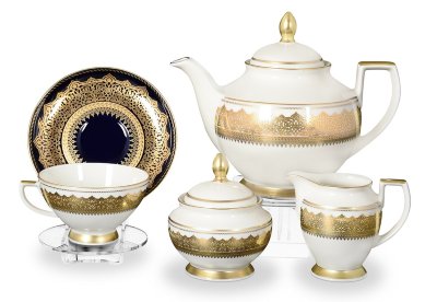 Агадир Кобальт Голд - чайный сервиз 6 персон Falken Porselan Agadir Cobalt Gold чайный сервиз на 6 персон 15 предметов