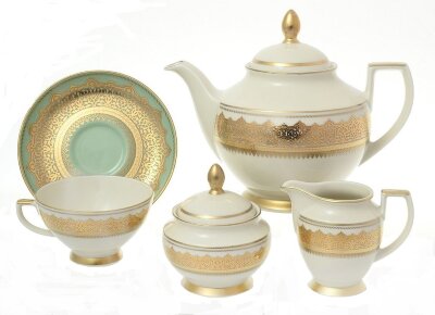 Агадир Целадон Голд - чайный сервиз 6 персон Falken Porselan Agadir Seladon Gold чайный сервиз на 6 персон 15 предметов