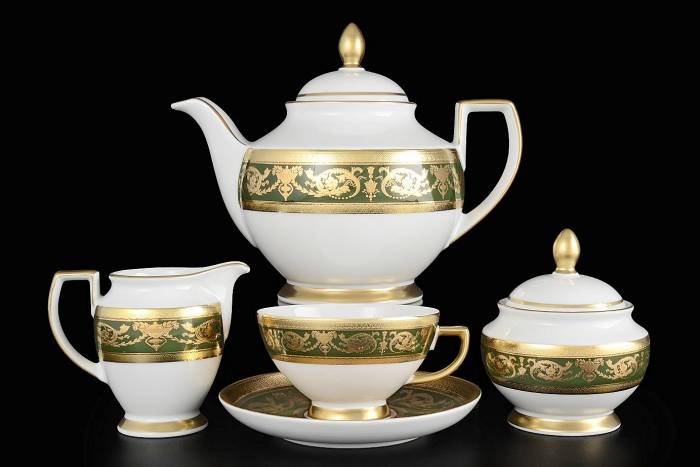 Falkenporzellan Imperial Green Gold чайный сервиз на 6 персон 15 предметов