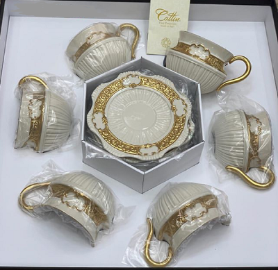 Каттин Кремовый (Cattin) набор чайных пар 300 мл 6 штук Cattin Porcellane Gold Cream набор чайных пар 300 мл 6 штук