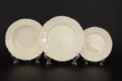 Bernadotte - Набор тарелок 18 шт Бернадот Ивори Золотая отводка набор тарелок из 18ти штук(6 закусочных тарелок 19см, 6 тарелок для супа 23см, 6 подстановочных тарелок 25см)