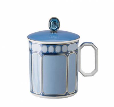 Кружка 390 мл с крышкой Rosenthal «Swarovski Signum Azure» — немецкий премиальный фарфор