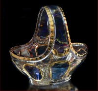 Цветной Хрусталь с Золотом Классик Голубая ваза для конфет 21см Корзинка