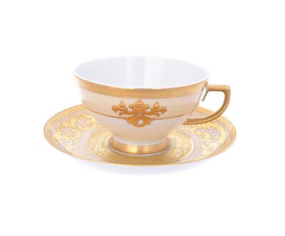 Алена Крем Голд - чайные пары 6 шт 250мл Falken Porselan Alena 3D Crem Gold Constanza набор 6 чашек 250мл с блюдцами для чая