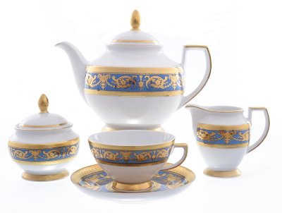 Imperial Blue Gold - чайный сервиз 6 персон Falken Porsellan "Империал Блю Голд" чайный сервиз на 6 персон из 15ти предметов