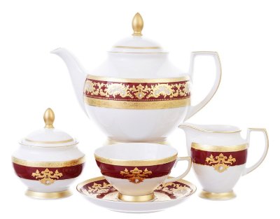 Алена Бордо Голд Констанца - чайный сервиз 6 персон Falken Porselan Alena 3D Bordo Gold Constanza чайный сервиз на 6 персон 15 предметов
