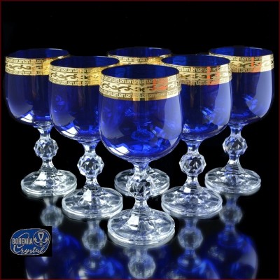 Богемское стекло набор бокалов Синие цветные бокалы Чехия