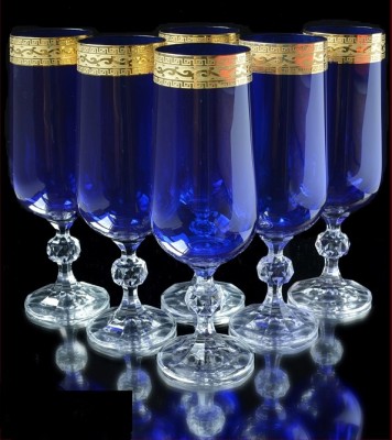 Богемское стекло набор фужеров Синие цветные фужеры Чехия