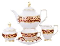 Falkenporzellan Natalia Bordeaux Gold чайный сервиз на 6 персон 15 предметов