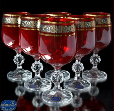 Богемское стекло набор бокалов Красные цветные бокалы Чехия