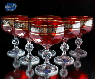 Богемское стекло набор бокалов Краснные цветные бокалы Чехия