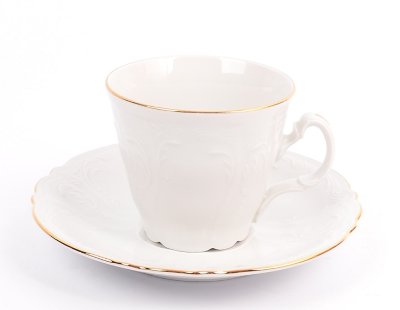 Bernadotte - чайные пары 6 шт Бернадот Белый с Золотой отводкой набор 6 чашек 200мл и блюдец