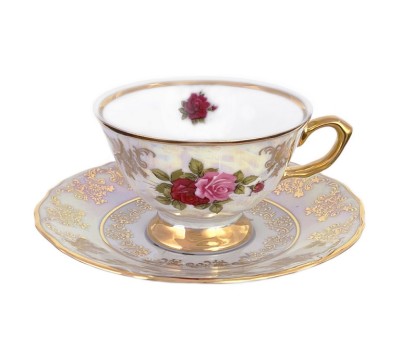 набор чашек с блюдцами для чая Роза перламутр чайные пары из фарфора Роза Перламутр