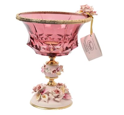 Rosaperla Цветы Розовая ваза для конфет 21 см Rosaperla Цветы Розовая ваза для конфет 21 см