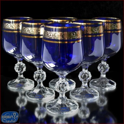 Богемское стекло набор бокалов Синие цветные бокалы Чехия