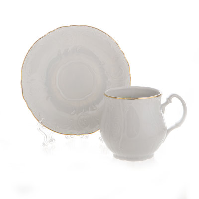 Bernadotte - чайные пары 6 шт 310мл Бернадот Белый с Золотой отводкой набор 6 чашек 310мл с блюдцем Джонас