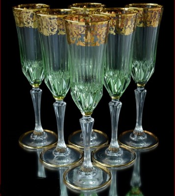 Хрустальное стекло набор фужеров Зеленые цветные фужеры Чехия