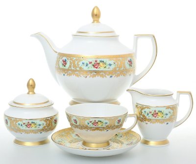 Виена Селадон Голд - чайный сервиз 6 персон Falken Porselan Viena Seladon Gold чайный сервиз на 6 персон 15 предметов