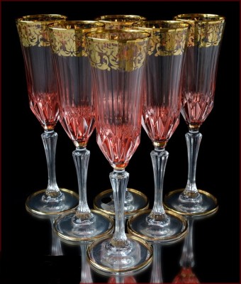 Хрустальное стекло набор фужеров Розовые цветные фужеры Чехия