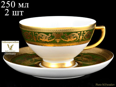Империал Грин Голд - чайные пары 250мл Falken Porzellan Imperial Green Gold набор 2 чашки 250мл с блюдцами для чая