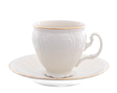Bernadotte - чайные пары 6 шт 90 мл Бернадот Белый с Золотой отводкой набор 6 чашек 90мл с блюдцами