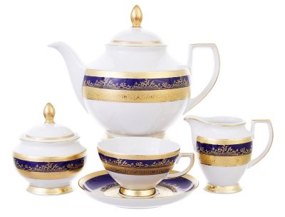 Констанца Кобальт Голд - сервиз чайный 6 персон Falken Porselan Constanza Cobalt Gold чайный сервиз на 6 персон 15 предметов