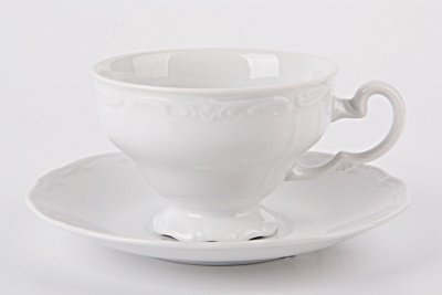 Белые без декора чайные пары 6 шт 210мл Веймар 0000 Недекорированный набор 6 чашек 210мл с блюдцами для чая