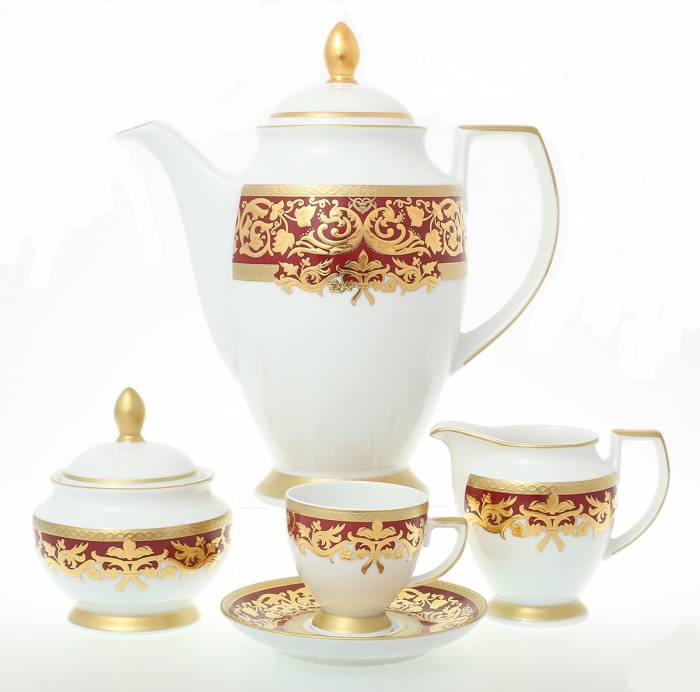 Falkenporzellan Natalia Bordeaux Gold кофейный сервиз на 6 персон 15 предметов