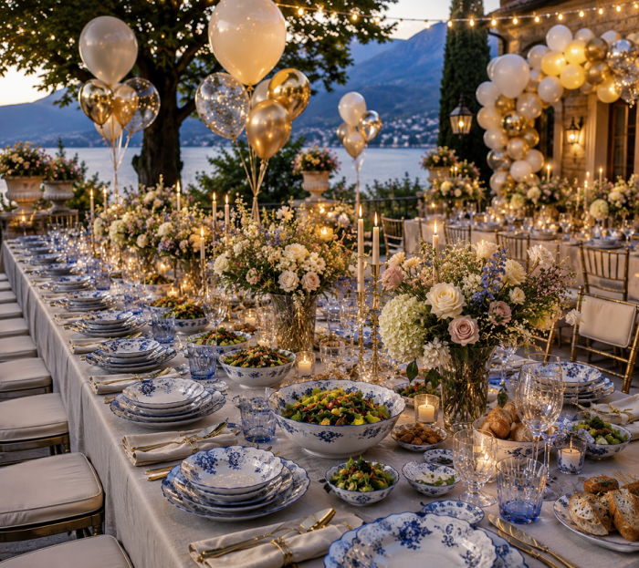 Сервиз чайный фарфоровый "Синие Розы" Bernadotte (Чехия) на 6 персон 15 предметов (бочонок) 