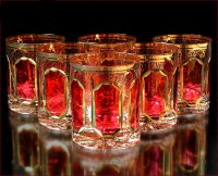 Цветной Хрусталь с Золотом Классик Рубин набор стаканов 350мл 6 штук (высота 9,5 см)