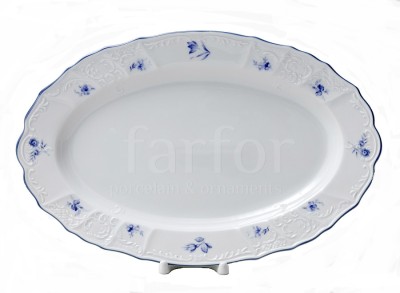 Bernadotte (Бернадот) Синий цветок овальное блюдо 36см Чешский твердый белый фарфор