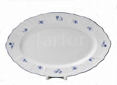 Bernadotte (Бернадот) Синий цветок овальное блюдо 34см Чешский твердый белый фарфор