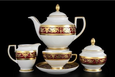 Империал Бордо Голд - чайный сервиз 6 персон Falken Porsellan "Imperial Bordeaux Gold" Империал Бордо Голд чайный сервиз на 6 персон 15 предметов